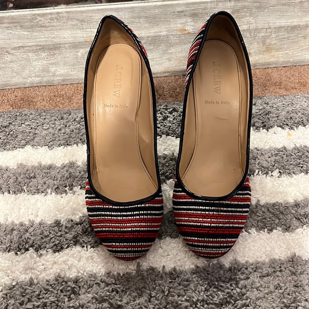 J. Crew - Etta Pumps in Red, White, and Blue fabric - size 9.5